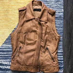 ZARA Leather Tan Bomber Vest